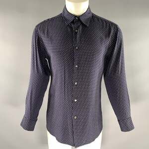 THEORY Size M Navy Burgundy blue Abstract Silk spandex Long Sleeve Shirt
